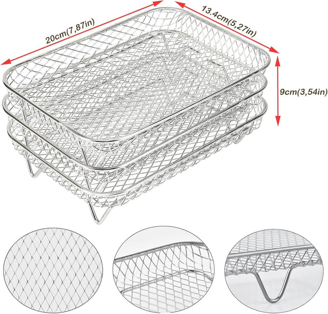 Heissluftfritteuse Zubehör, 3x stapelbare 304 Edelstahl Airfryer Racks | Kompatibel mit AF300EU/AF40