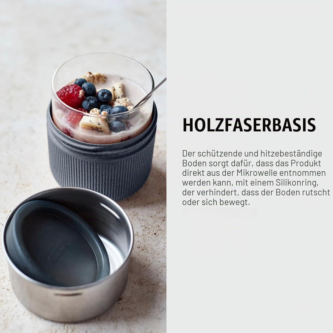 BLACK + BLUM Lunchschale aus Glas, Schiefer, 450 ml, Borosilikatglas mit Schutzhülle aus nachhaltige