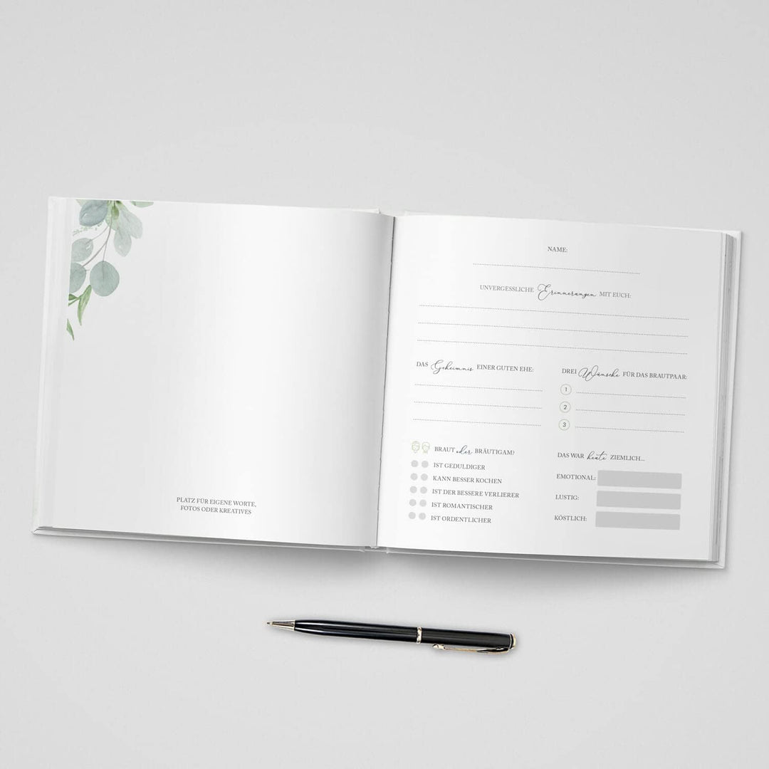 DeinWeddingshop Gästebuch Hochzeit - personalisiert - Hochzeitsgästebuch, Hardcover 21x21 cm (Inhalt