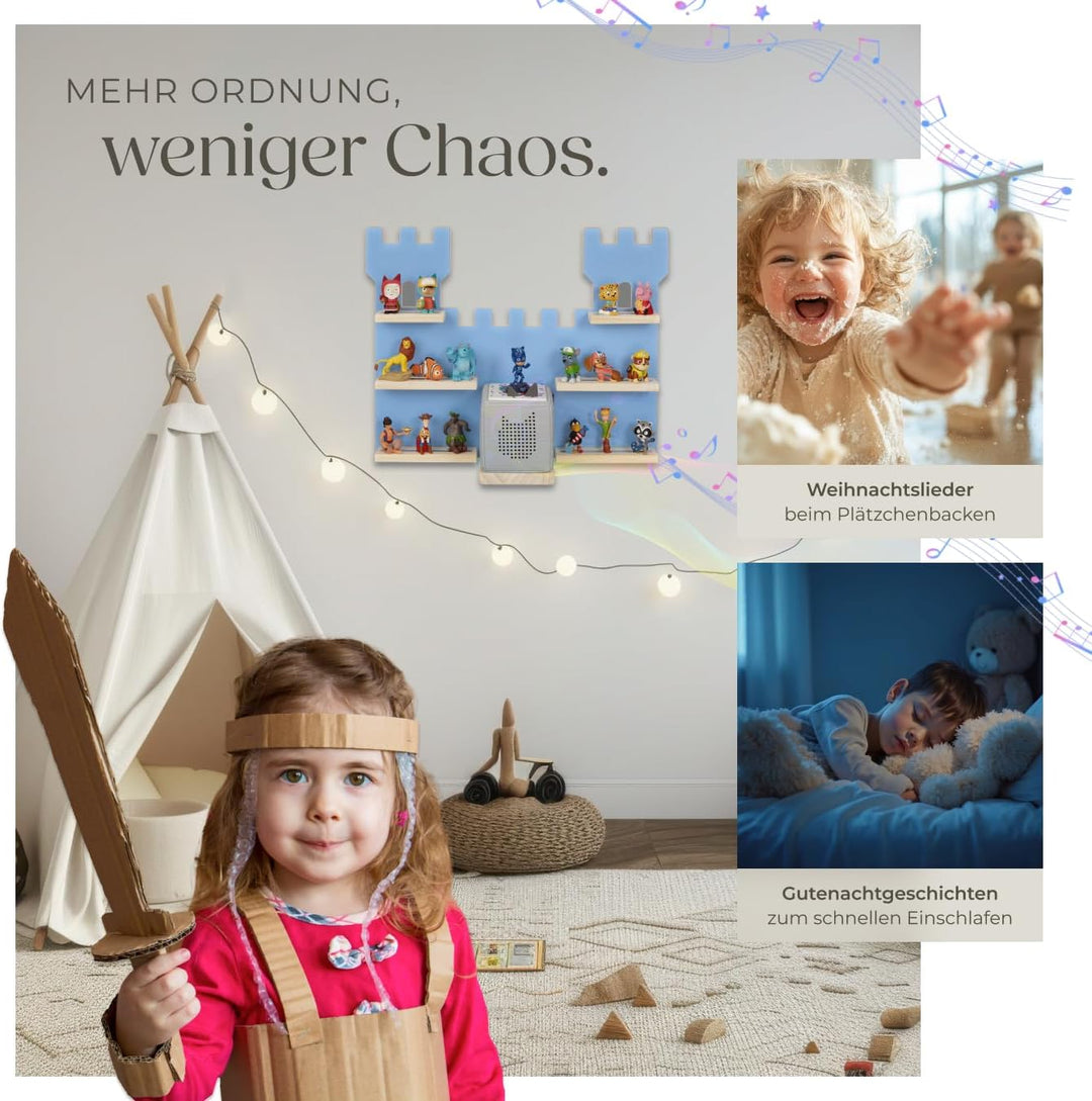 tectake® Holz Regal mit Magnetstreifen für Wand Montage, Tonieregal, Wandregal für&