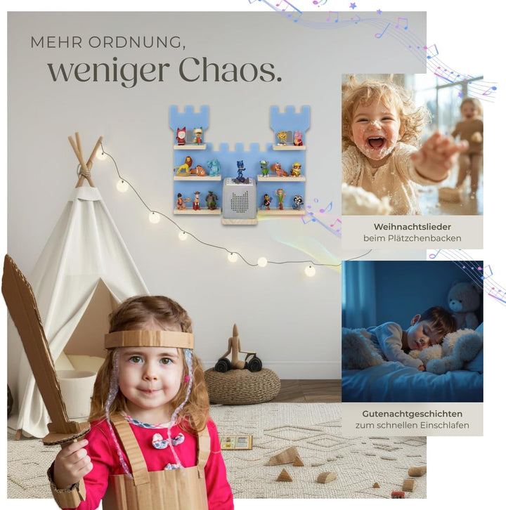 tectake® Holz Regal mit Magnetstreifen für Wand Montage, Tonieregal, Wandregal für&