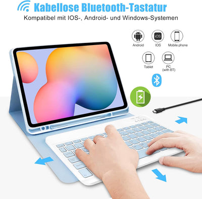 Samsung Galaxy Tab S6 Lite Tastatur mit Hülle, QWERTZ Deutsches Bluetooth Tastatur Hülle für Samsung