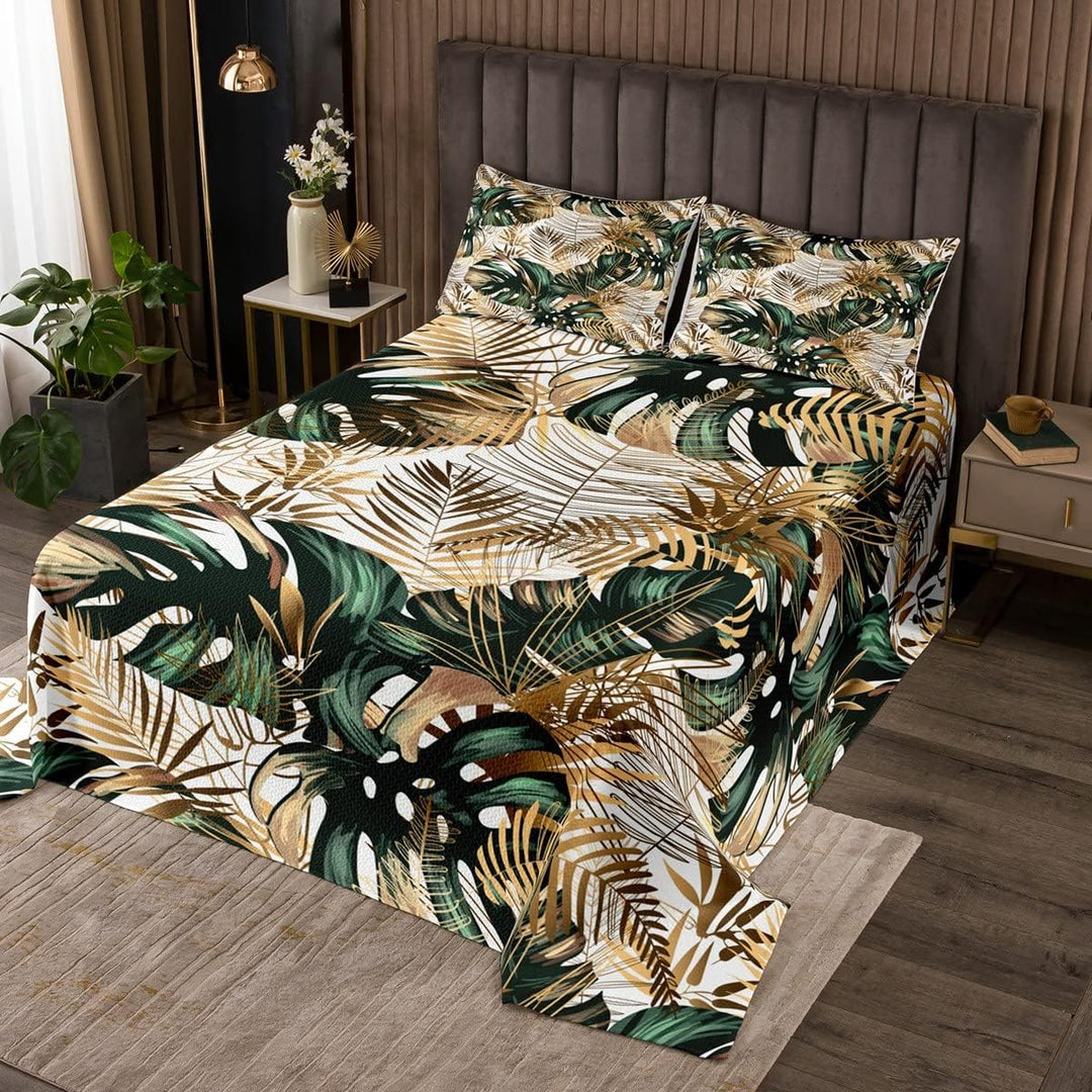 Sunnybed Gold Palmenblatt Tagesdecke Tropical Botanical Aquarell Retro Pflanzen Set 240x260 Für Kind