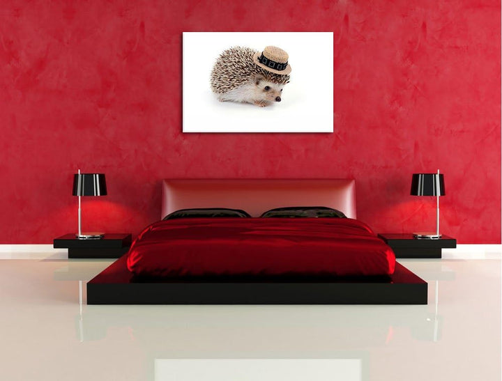 Lustiger Igel mit Hut Format: 100x70 auf Leinwand, XXL riesige Bilder fertig gerahmt mit Keilrahmen,