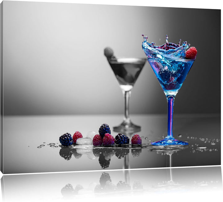 Blauer leckerer Cocktail schwarz/weiss Format: 100x70 auf Leinwand, XXL riesige Bilder fertig gerahm