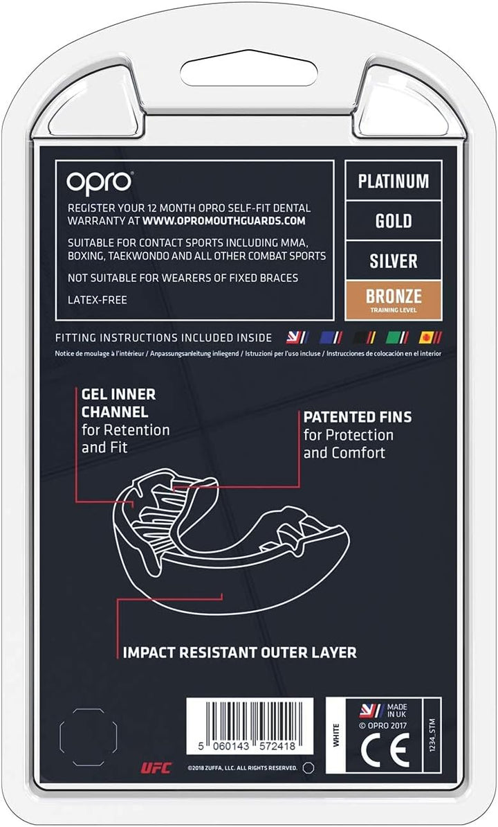 OPRO UFC Mundschutz für MMA, BJJ, Boxen und andere Kampfsportarten Bronze Junior Weiss, Bronze Junio