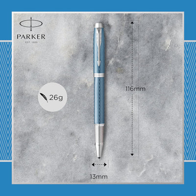 Parker IM Rollerball Tintenroller , Blaugraue Premium-Lackierung mit Chromverzierung , Feine Schreib