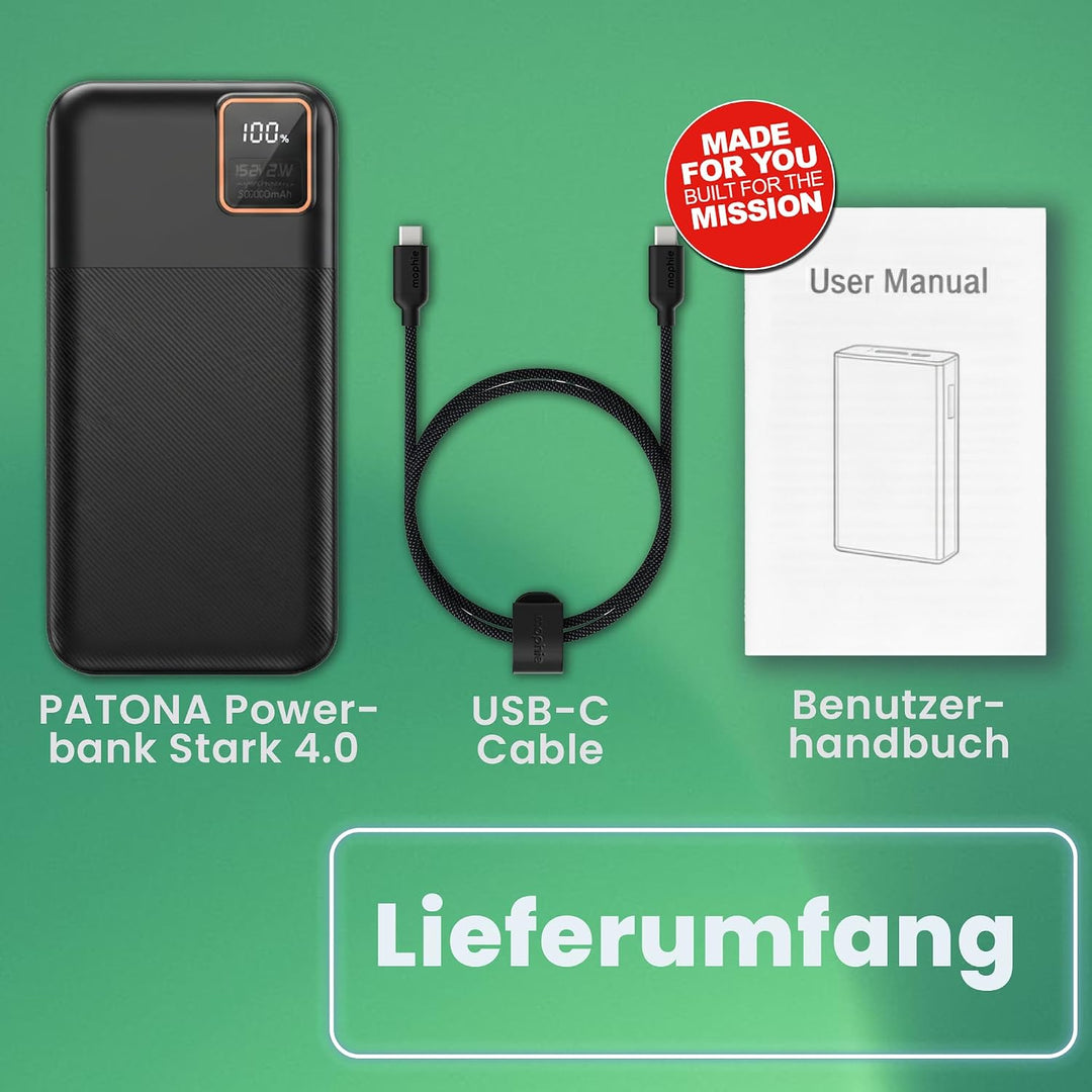 PATONA Premium Powerbank 20.000mAh PD 22.5W | 74Wh Power Bank mit Li-Polymer Batterie | Schnellladun