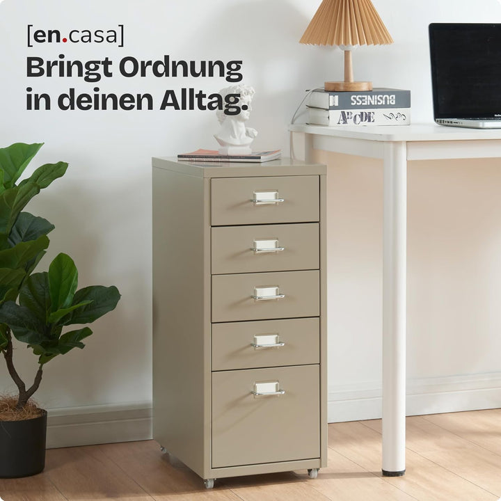 [en.casa] Rollcontainer Kökar Schubladenschrank Metall Aktenschrank mit 5 Schubladen Bürowagen mit R