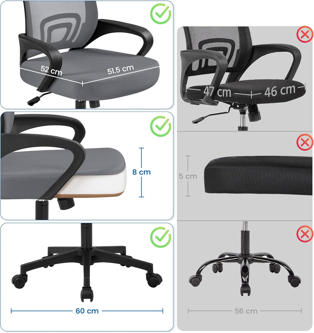 Yaheetech Bürostuhl, Ergonomischer Schreibtischstuhl mit Netzbespannung und Armlehnen, Drehstuhl aus