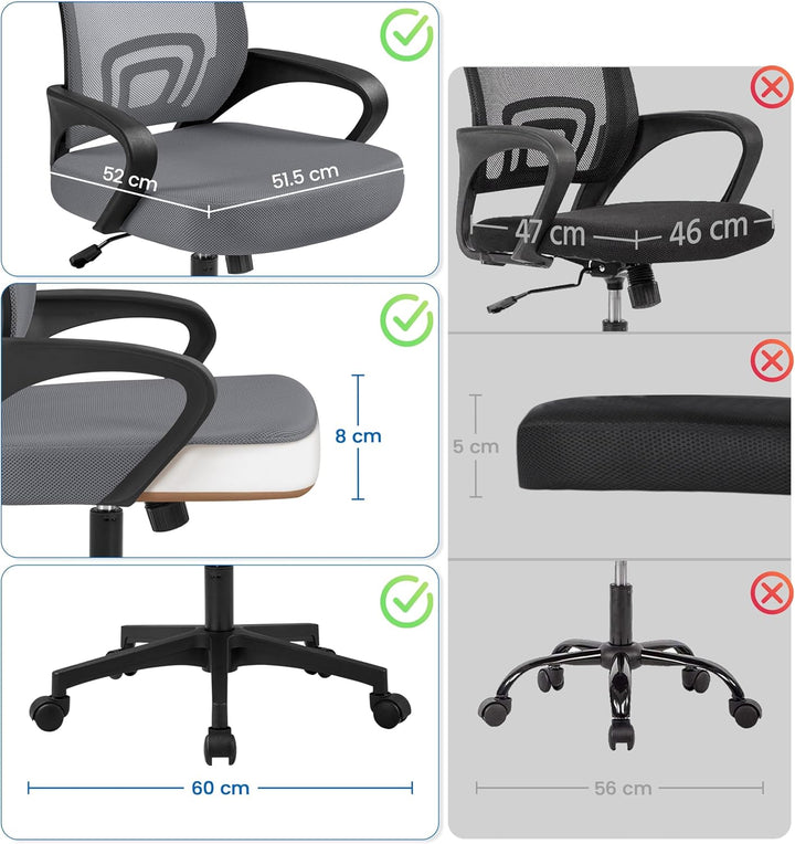Yaheetech Bürostuhl, Ergonomischer Schreibtischstuhl mit Netzbespannung und Armlehnen, Drehstuhl aus