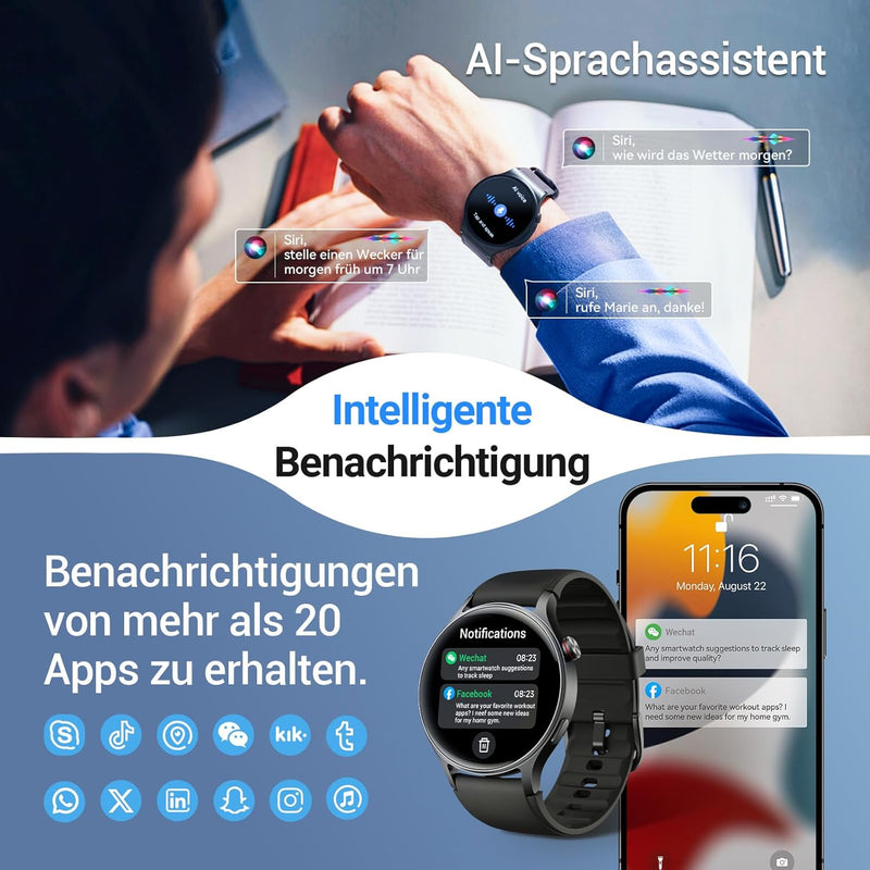 Smartwatch Herren Rund mit Telefonfunktion- 1.32" AMOLED Display, Fitnessuhr mit 110+ Sportmodi &3AT