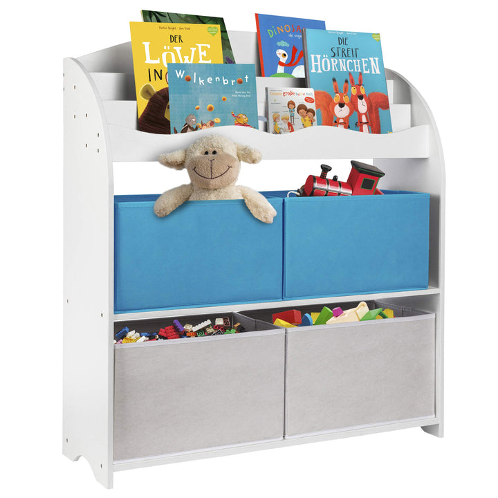 ONVAYA® Kinder-Bücherregal Finn Weiss | Kinderregal mit Boxen | Aufbewahrung von Büchern und Spielze
