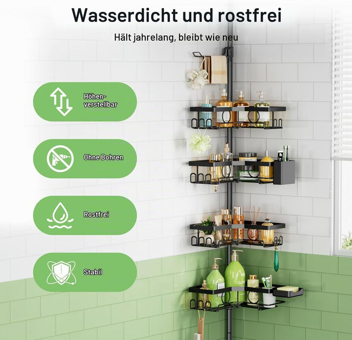 Teleskop Duschablage ohne Bohren, Duschregal Badezimmer Organizer, 4-Stufiges Teleskopregal Bad Eckr