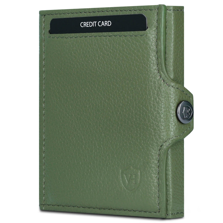 VON HEESEN Slim Wallet mit XL Münzfach Grün Grün XL MÜNZFACH (Kartenslot), Grün XL MÜNZFACH (Kartens