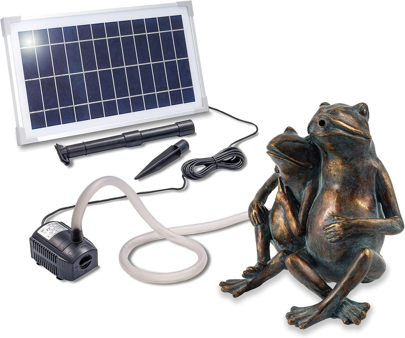 Solarbetriebener Wasserspeier Froschpaar - inkl. Solar Teichpumpe 8 Watt 380 l/h - Masse ca. 200 x 1