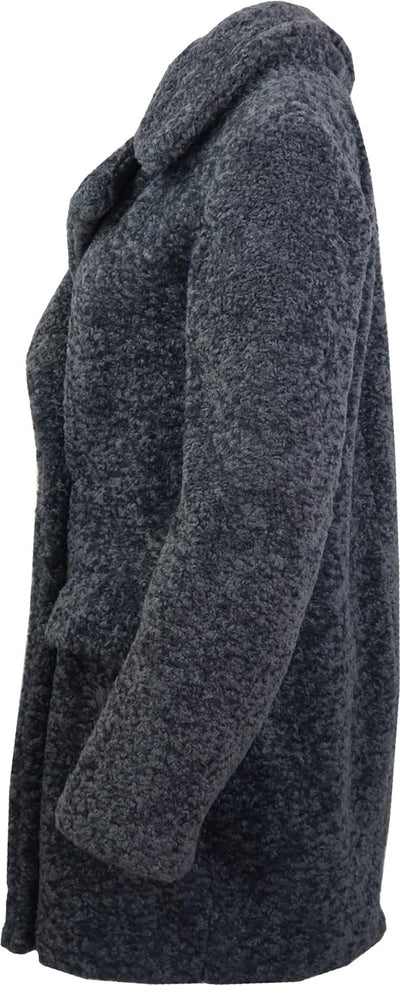 RICANO Mina, Zweireiher Teddymantel Damen Wintermantel in Braun, Grau oder Elfenbein (Dunkel-Grau, 2