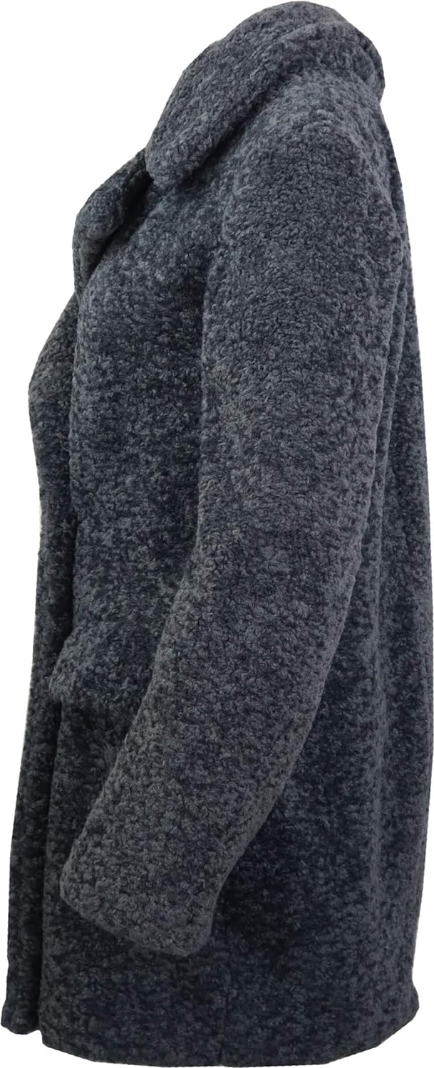 RICANO Mina, Zweireiher Teddymantel Damen Wintermantel in Braun, Grau oder Elfenbein (Dunkel-Grau, 2