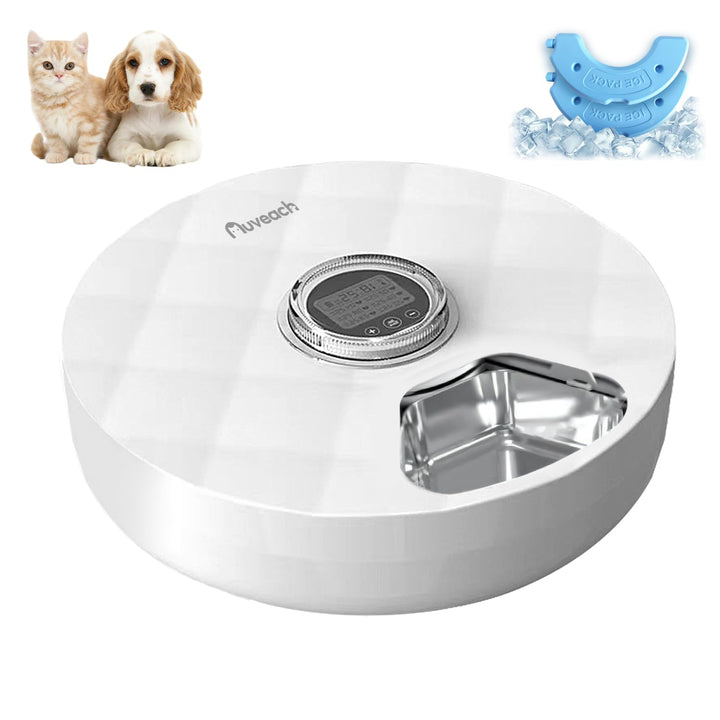 Auveach Futterautomat Katze Nassfutter Automat mit 2 Kühlakkus/Programmierbarem Timer, 6 Mahlzeiten