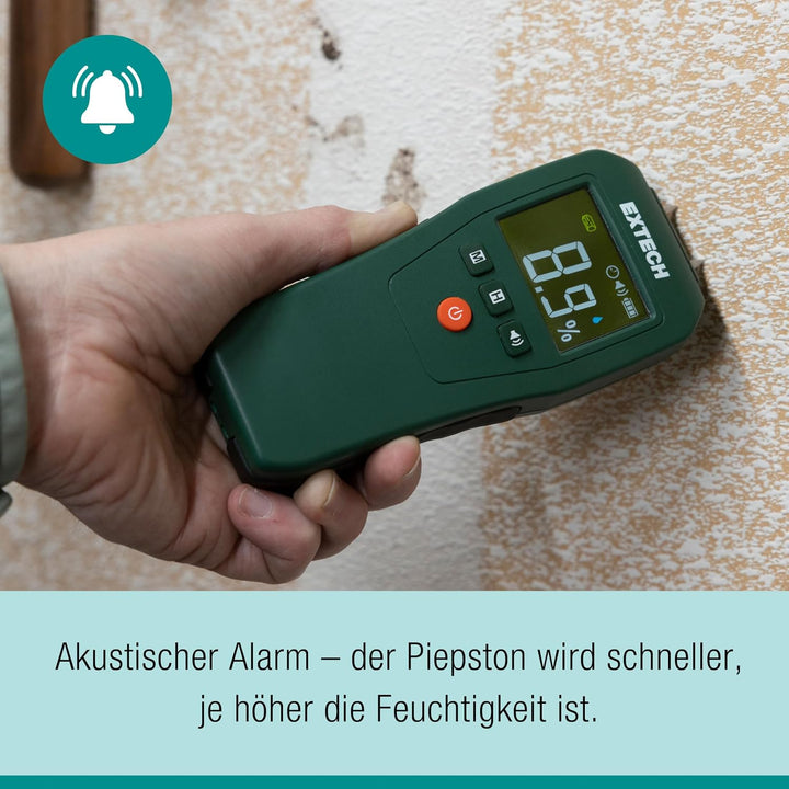 Extech MO50A Kompakter Pin-Feuchtigkeitsmesser, Alarm, LCD | Feuchtigkeit Holz (5-50%) und Baumateri