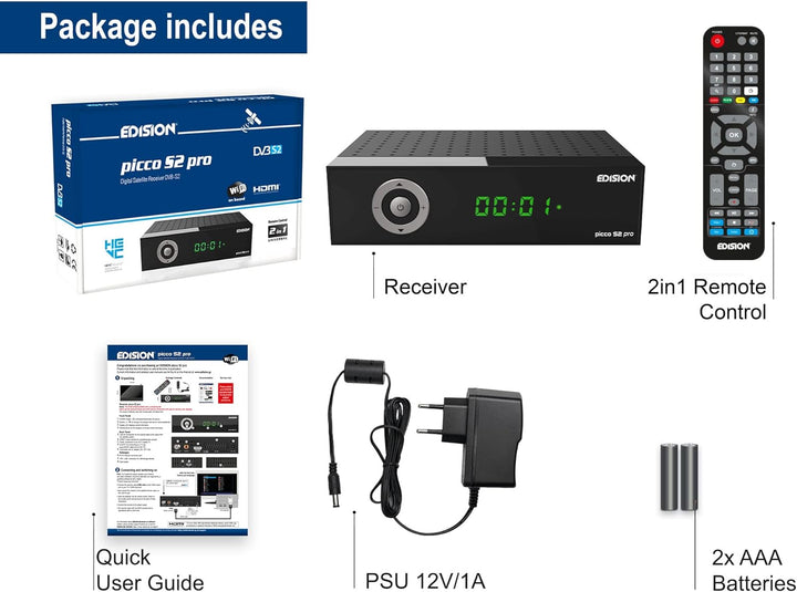 EDISION Picco S2 pro Full HD Satelliten Receiver DVB-S2 H.265 HEVC, WLAN on Board, Multistream, HDMI