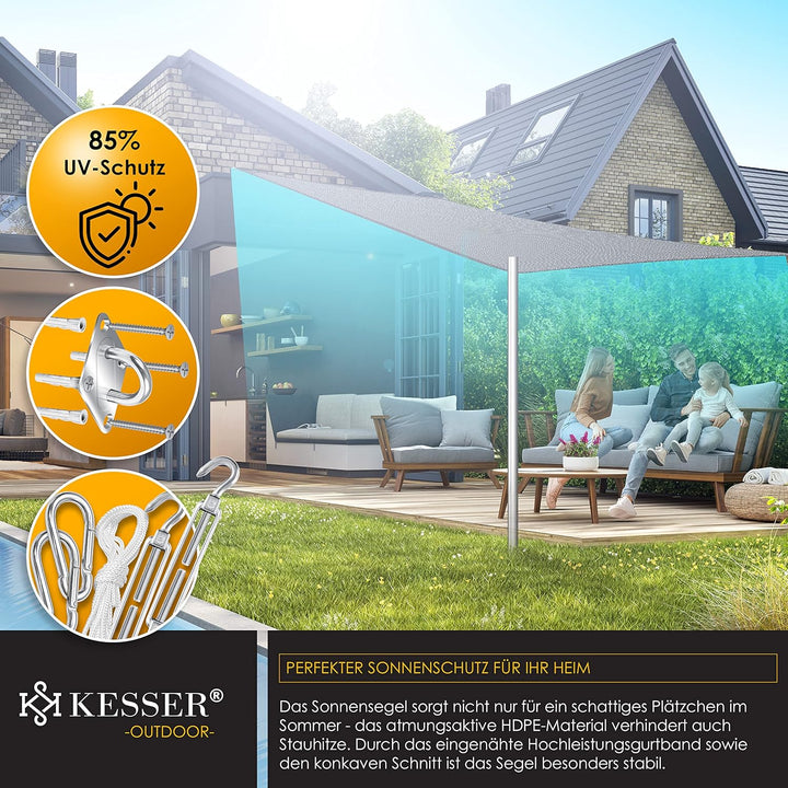 KESSER® Sonnensegel Sonnenschutz Windschutz | HDPE Gewebe | wasserabweisend & windabweisend | Quadra