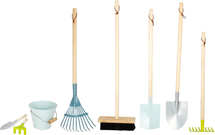 small foot Grosses Gartenwerkzeug-Set, Kindergeräte mit praktischen Schlaufen und in modernen Farben