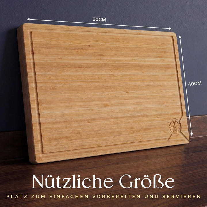 Deer & Oak Schneidebrett Holz XXXL 60 x 40 x 3,2cm Premium Holzbrett Küche, 60cm Bambus Schneidebret