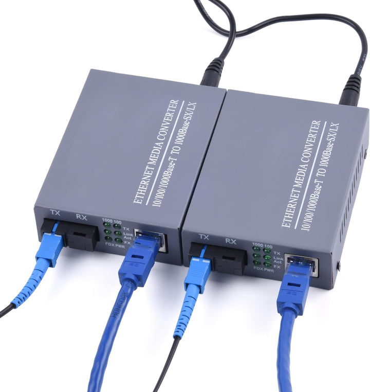2 Stück 1.25 Gigabit Ethernet Medienkonverter Glasfaser Singlemode, SC Single Fibre Transceiver 10/1