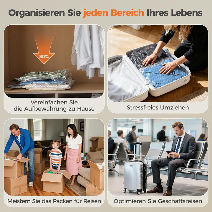 Innsky 9er Set Vakuumbeutel Kleidung mit kabelloser USB-C Vakuumpumpe – 3 Grössen (40x50/47x60/54x70