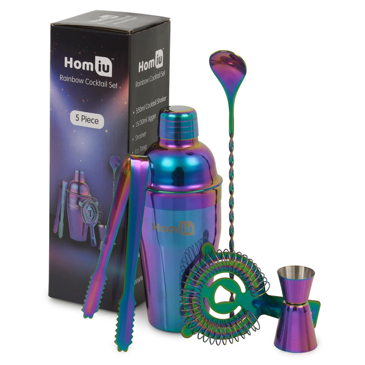 Homiu, Qualitatives Edelstahl Cocktail – Shaker Set (550ml) mit Rainbow Design, schillernder Edelsta