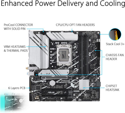ASUS PRIME B760M-A WIFI D4 Gaming Mainboard Sockel Intel LGA 1700 (Intel B760, mATX, DDR4 Speicher,