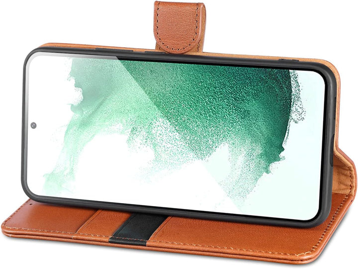 LENSUN Echtleder Hülle für Samsung Galaxy S22 Plus, Handyhülle [Echtes Leder][Magnetverschluss][RFID