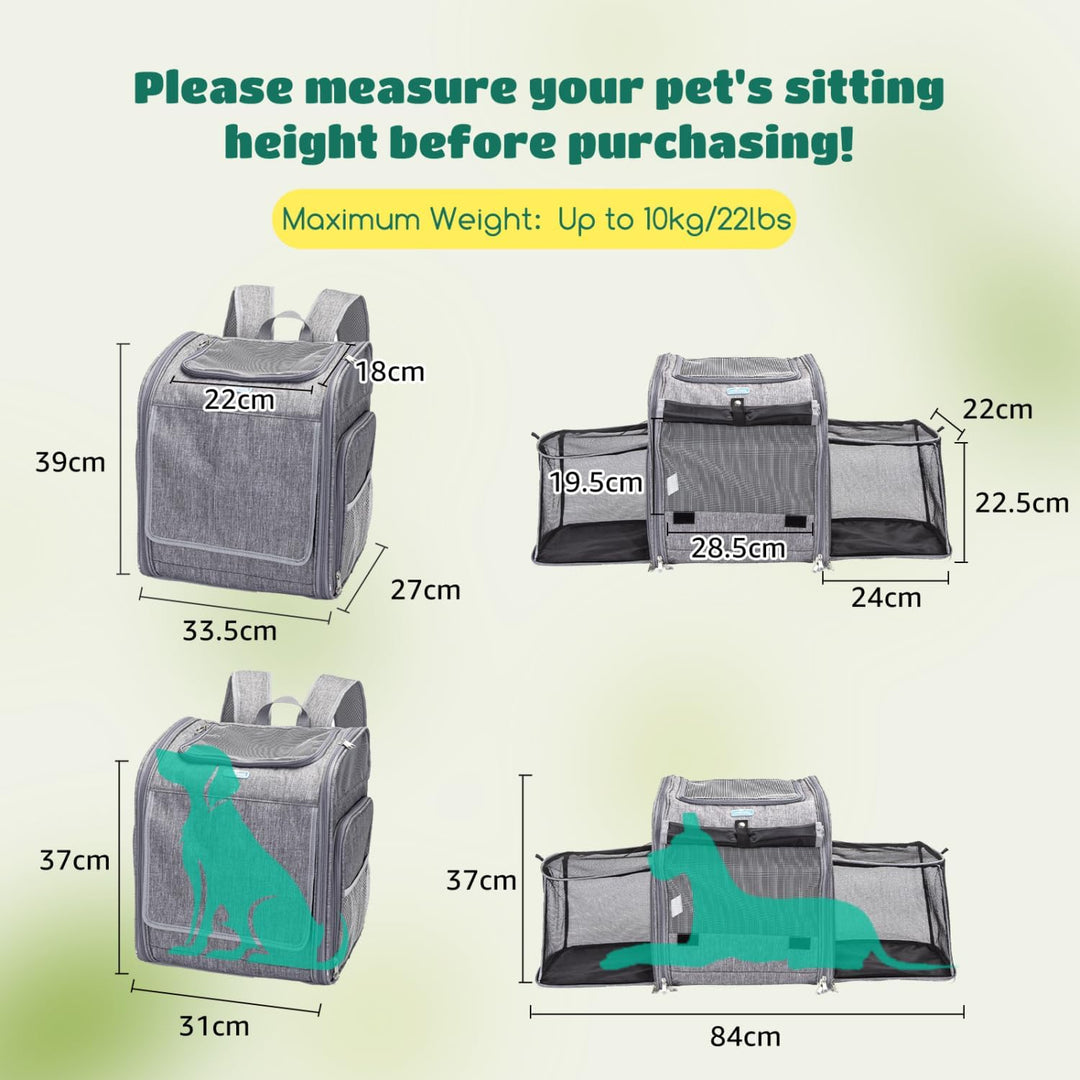 Nobleza - Erweiterbar Hunderucksack für Katzen und Kleine Hunde，Haustier Rucksack mit Netzfenster, T