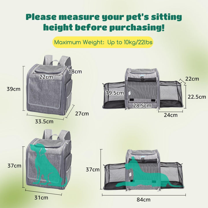 Nobleza - Erweiterbar Hunderucksack für Katzen und Kleine Hunde，Haustier Rucksack mit Netzfenster, T