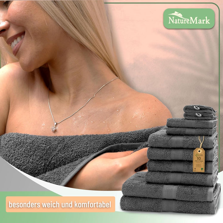 GREEN MARK Textilien 10 TLG. FROTTIER Handtuch-Set mit verschiedenen Grössen 4X Handtücher, 2X Dusch