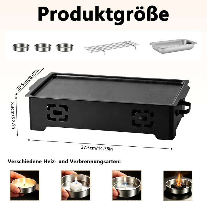 BBQ Warmhalteplatte mit 3 Teelichthaltern, Aluminium Antihaft Speisenwärmer