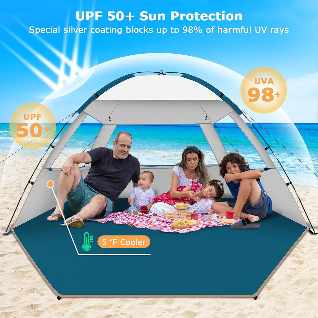 COMMOUDS Strandmuscheln für 4-5 Personen, Tragbarer Strandzelt mit UV-Schutz 50+, Familie Sonnenzelt