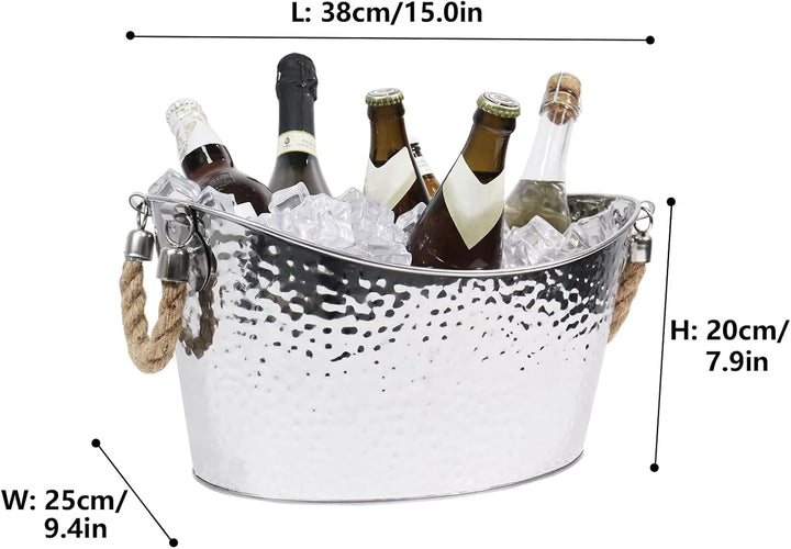 8 Liter Grosser Eiskübel Getränkewanne,Edelstahl Getränkekühler mit Henkel Champagner Kühler Eiskübe