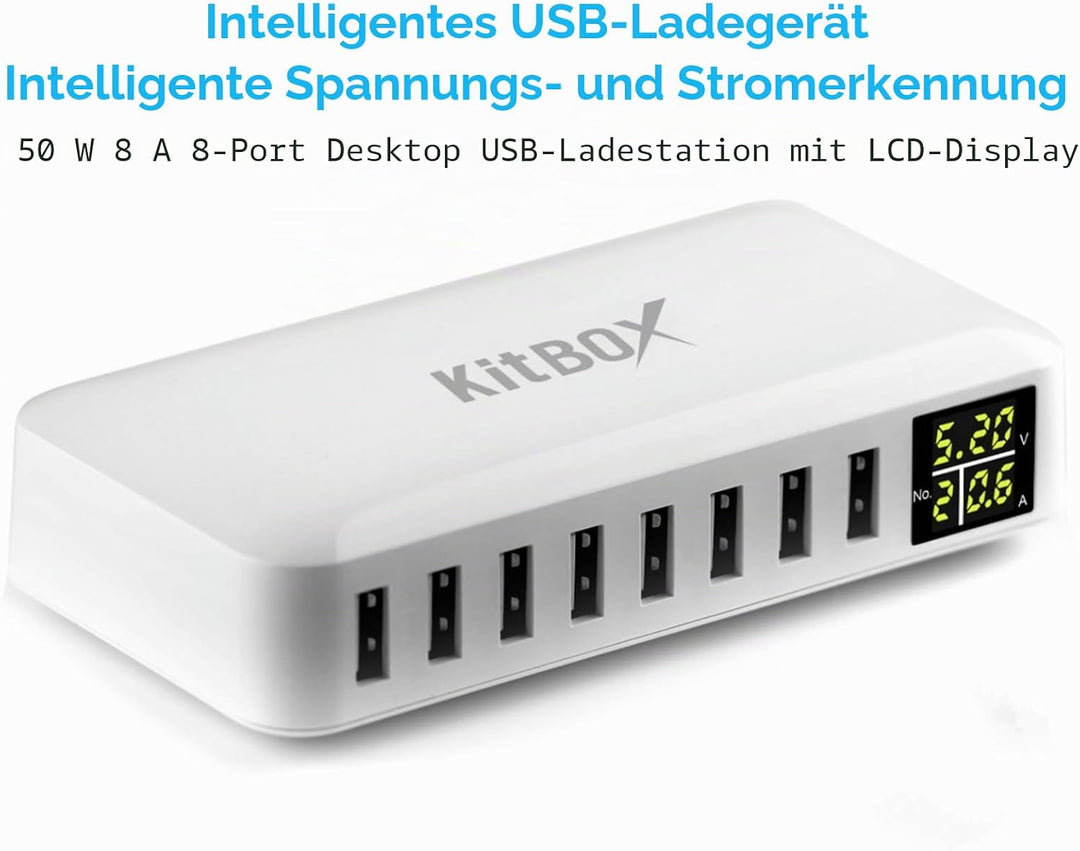 USB Ladegerät Mehrfach mit Display LED 40W USB Multi Ladegerät mit Stecker USB Ladeleiste Power Lade