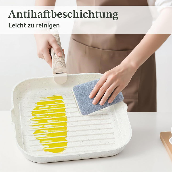 RIOVARM Grillpfanne Induktion 28 cm mit abnehmbaren Griffen, Antihaft Steakpfanne gerillt für alle H