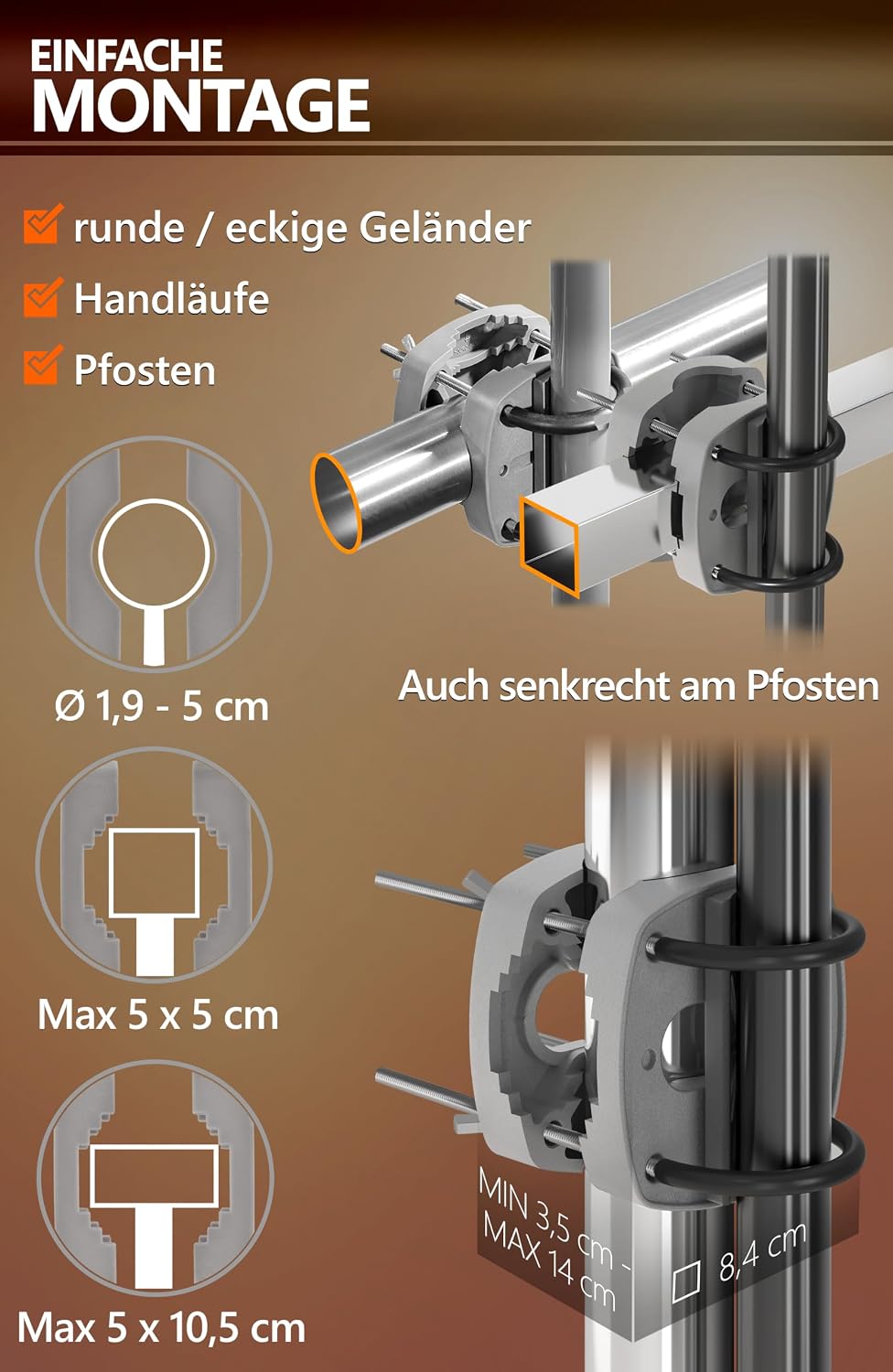 4smile Sonnenschirm Balkon SunnyJoy, 3-in-1 SET, Beige - UPF 50+ Sonnenschirm Ø 180 cm + Sonnenschir