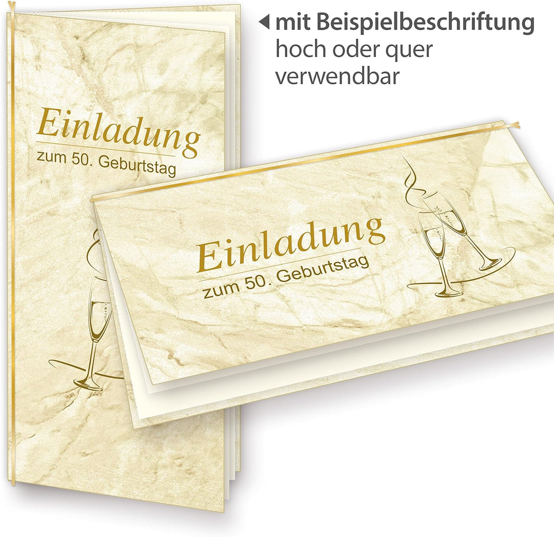 Einladungskarten Marmor (50 Sets) zum Selbst-gestalten, mit Einlegeblätter + Goldbänder, für Geburts