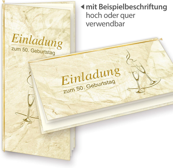 Einladungskarten Marmor (25 Sets) zum Selbst-gestalten, mit Einlegeblätter + Goldbänder, für Geburts