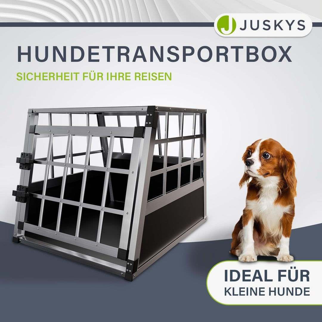 Juskys Alu Hundetransportbox M - 69x54x51 cm - Auto Hundebox robust & pflegeleicht - Gittertür versc