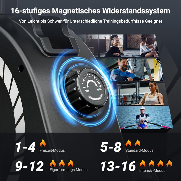 Dripex Magnetisches Rudergerät für Zuhause mit 16 Widerstandsstufen, Rudergerät für Zuhause mit LCD-