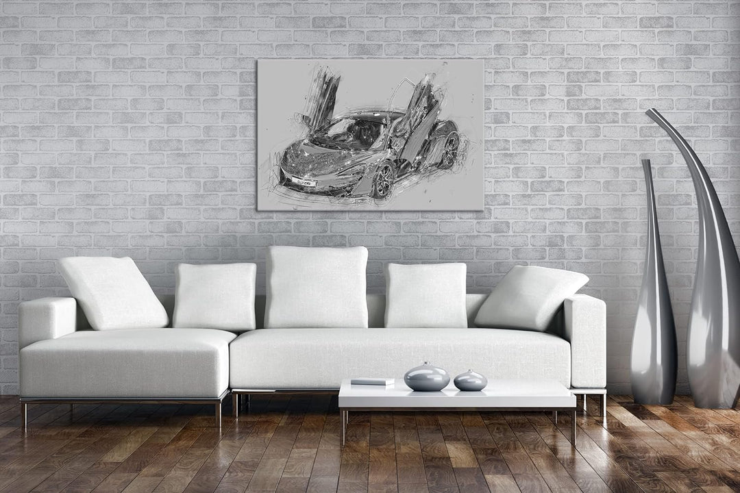 deyoli Sportwagen mit Flügeltüren Effekt: Schwarz&amp;Weiss Format: 80x60 als Leinwandbild, Motiv fertig