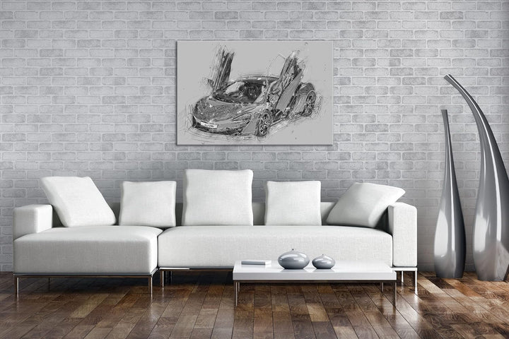 deyoli Sportwagen mit Flügeltüren Effekt: Schwarz&amp;Weiss Format: 80x60 als Leinwandbild, Motiv fertig