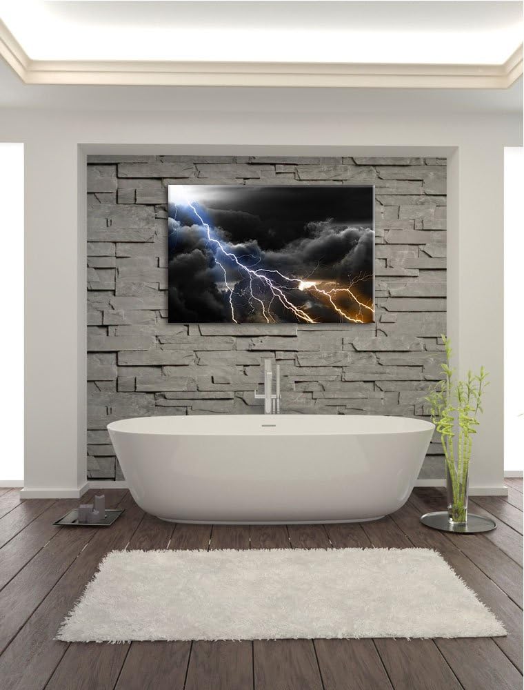 Blitze am Himmel schwarz/weiss Format: 100x70 auf Leinwand, XXL riesige Bilder fertig gerahmt mit Ke
