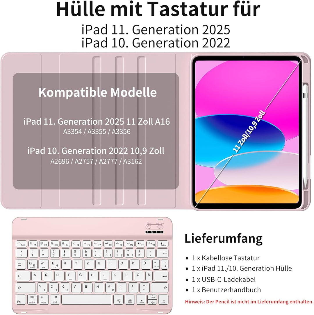 Tastatur mit Hülle für iPad 11. Generation 2025 11 Zoll A16/ iPad 10. Generation 2022 10,9 Zoll Hüll